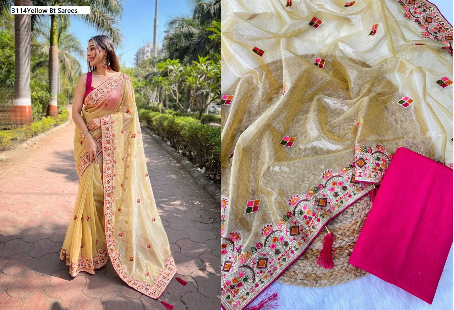 3114Yellow Bt Sarees