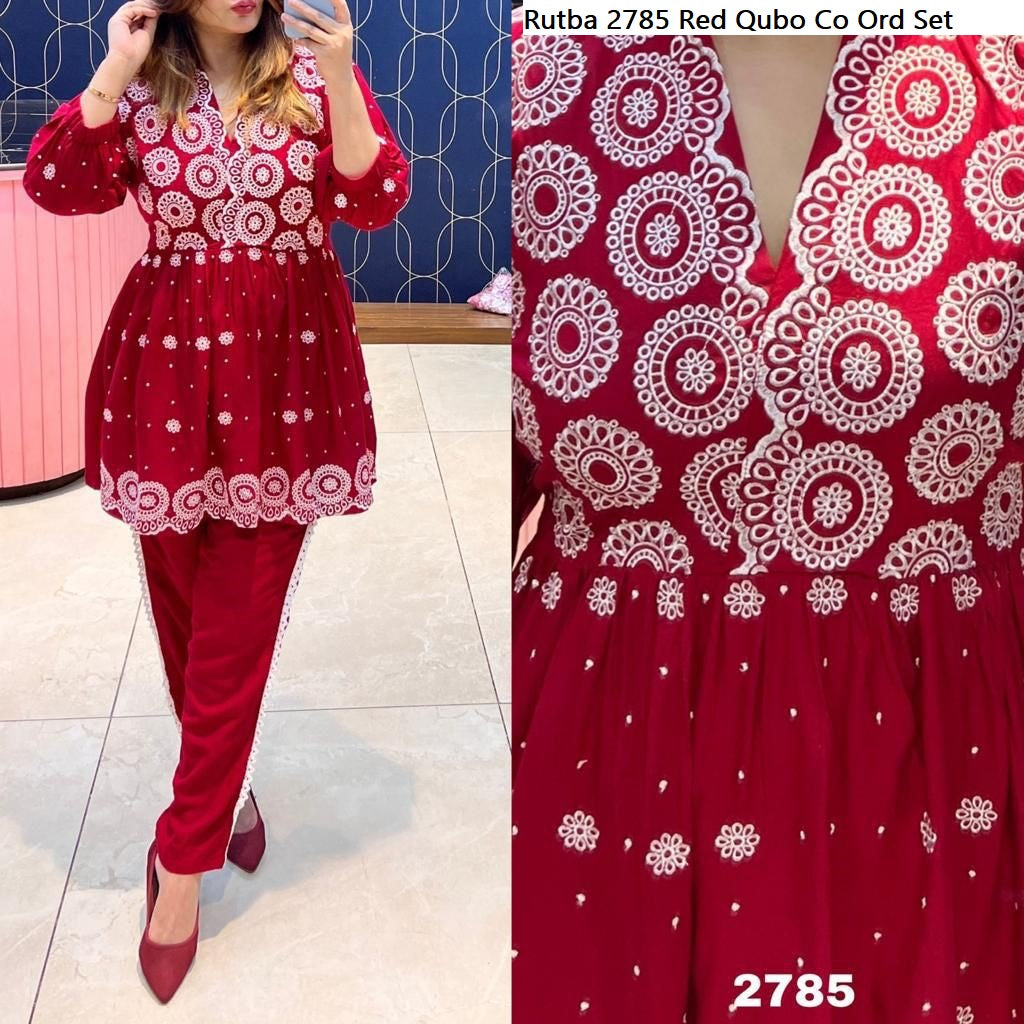 Rutba 2785 Red Qubo Co Ord Set