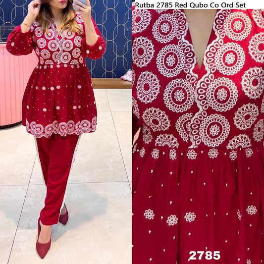 Rutba 2785 Red Qubo Co Ord Set