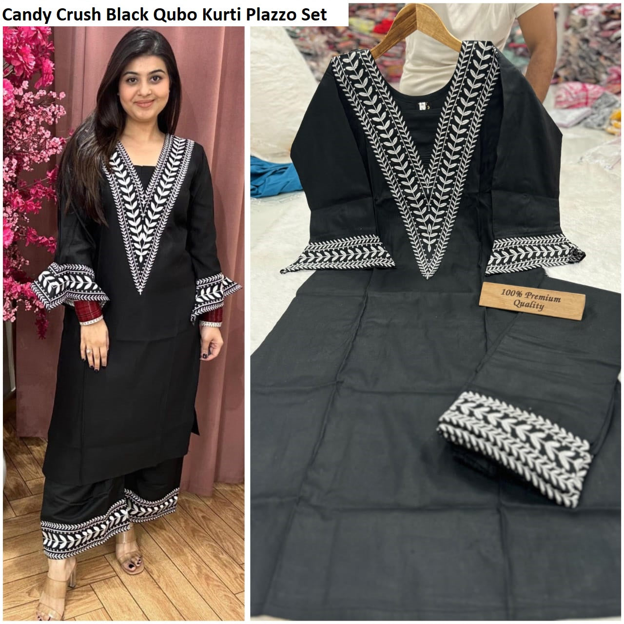 Candy Crush Black Qubo Kurti Plazzo Set