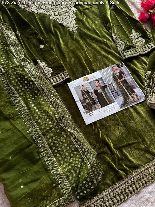 673 Ziaaz Designs Embroidery Readymade Velvet Suits