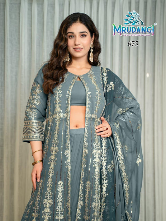 675 Pari Mrudangi Georgette Croptop Skirt Set