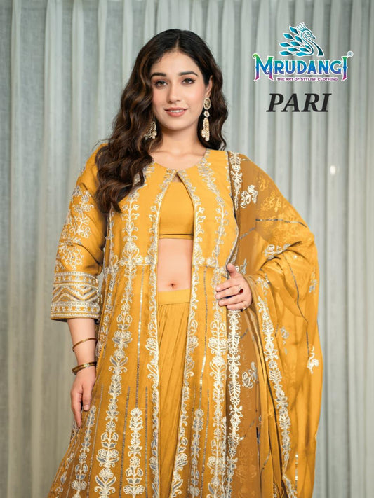 677 Pari Mrudangi Georgette Croptop Skirt Set