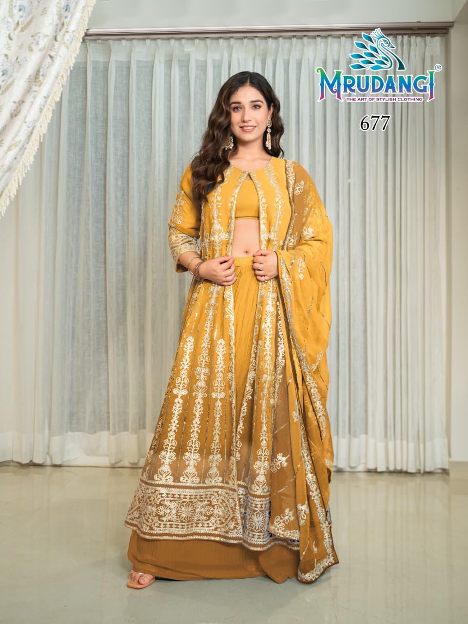 677 Pari Mrudangi Georgette Croptop Skirt Set