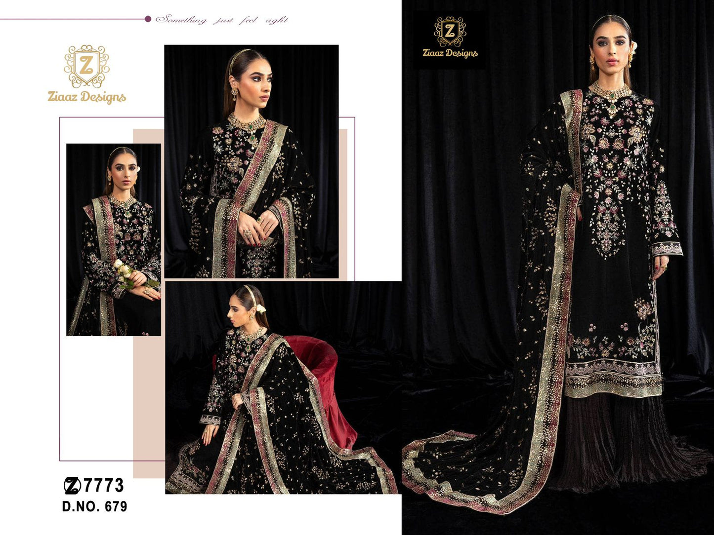 679 Ziaaz Designs Embroidery Velvet Suits