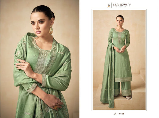 9558 Needle Aashirwad Creation Unstitched Suits