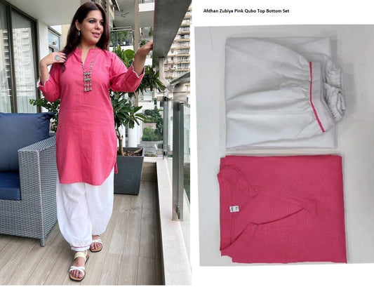 Afdhan Zubiya Pink Qubo Top Bottom Set