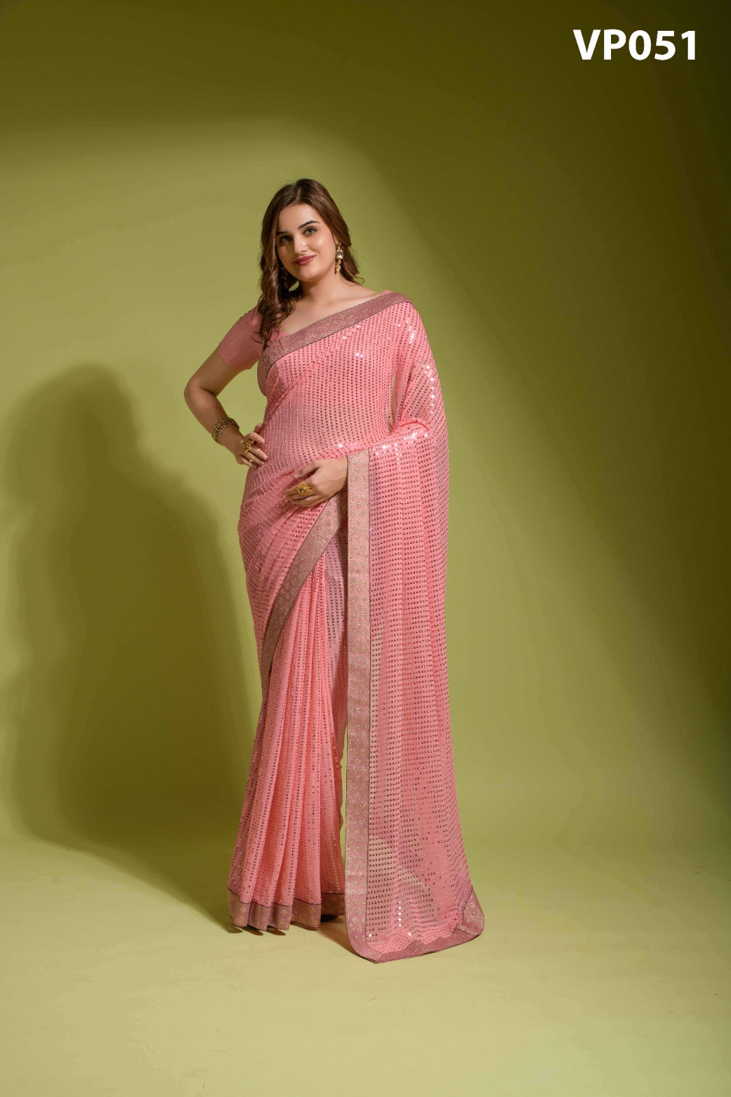 51 Koski Plain Sequin Fashion Berry Sarees
