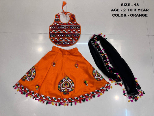 Kacchi Work1007 Orange Navratri Garba Girls Chaniya Choli