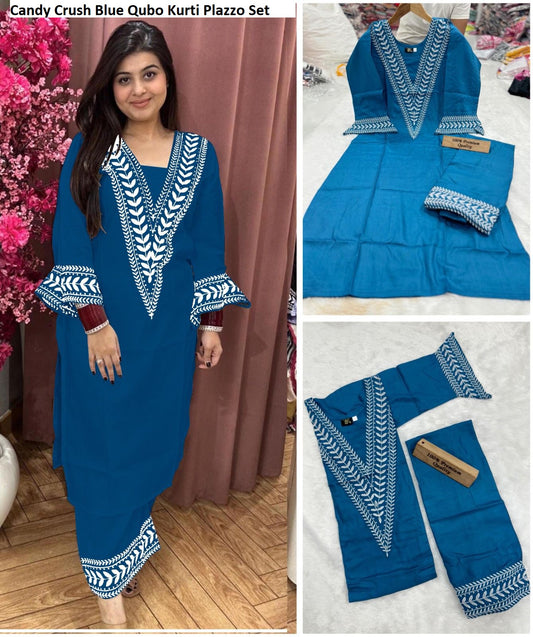 Candy Crush Blue Qubo Kurti Plazzo Set