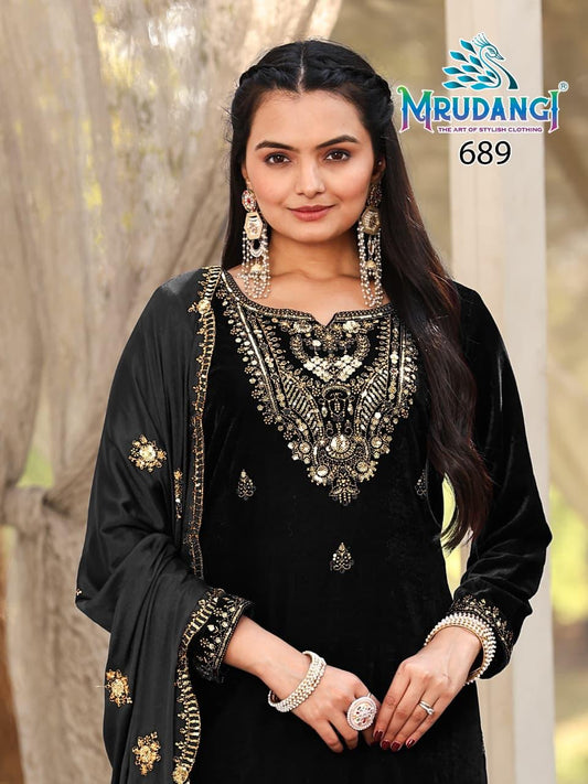 689 Verona Mrudangi Pure Velvet Readymade Velvet Suits