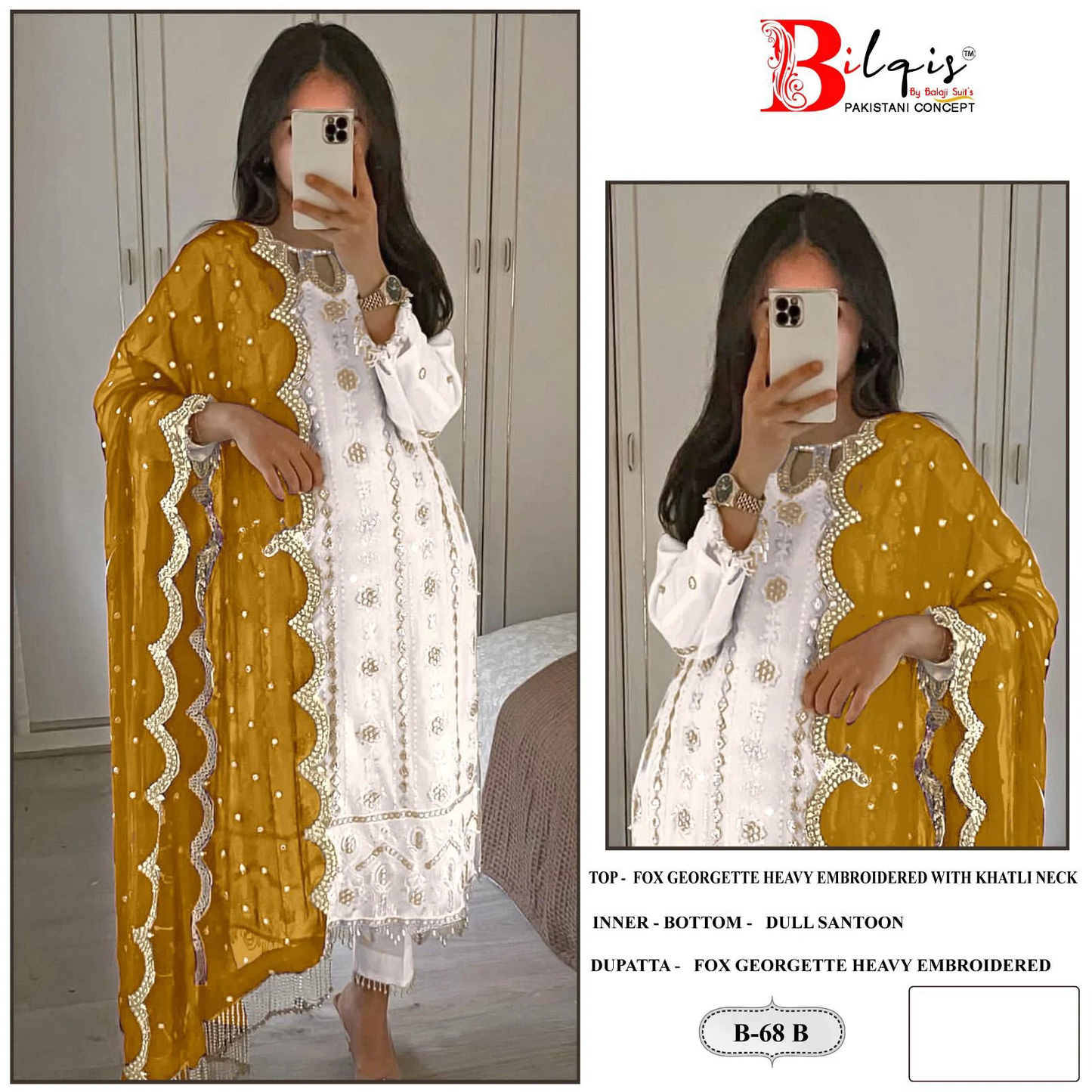 68B Bilqis Khatli Neck Pakistani Salwar Suits