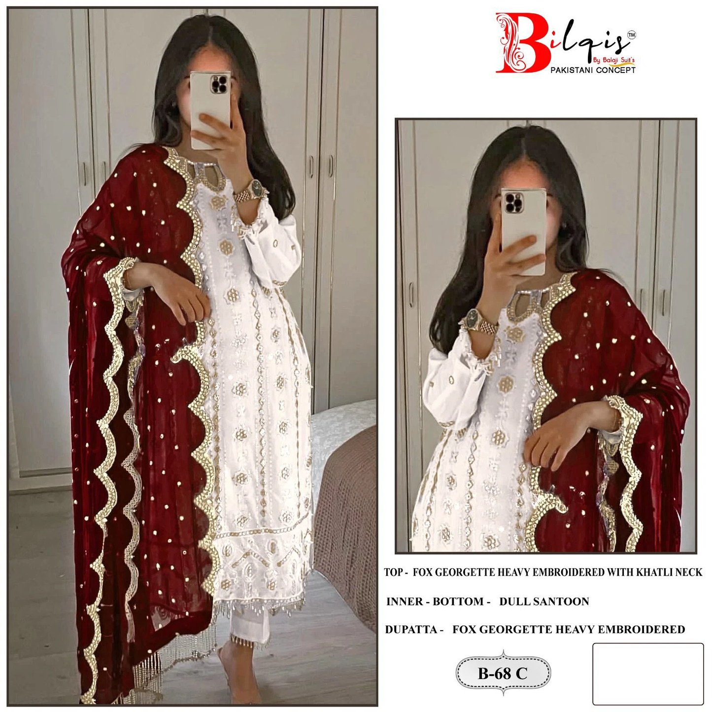 68C Bilqis Khatli Neck Pakistani Salwar Suits