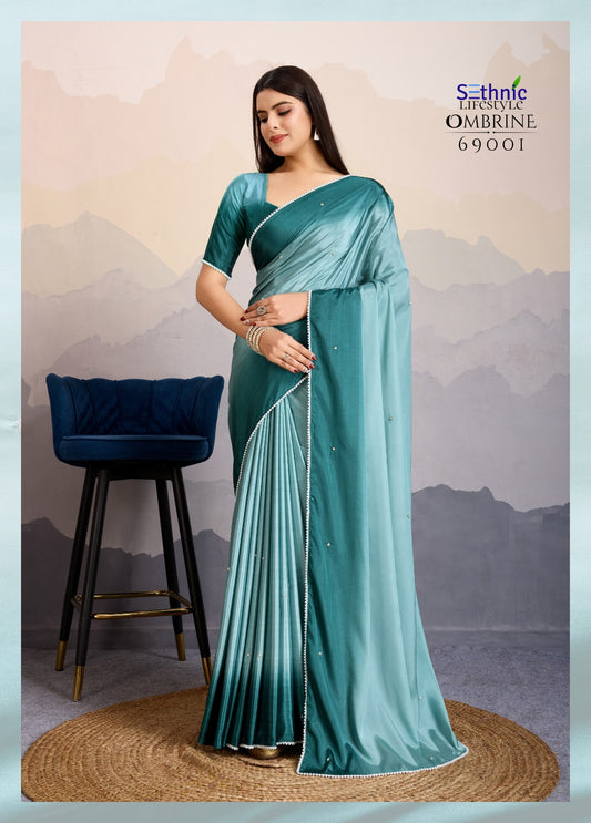 69001 Ombrine Sethnic Crepe Satin Sarees