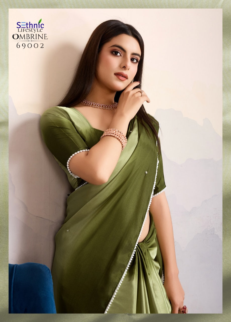 69002 Ombrine Sethnic Crepe Satin Sarees