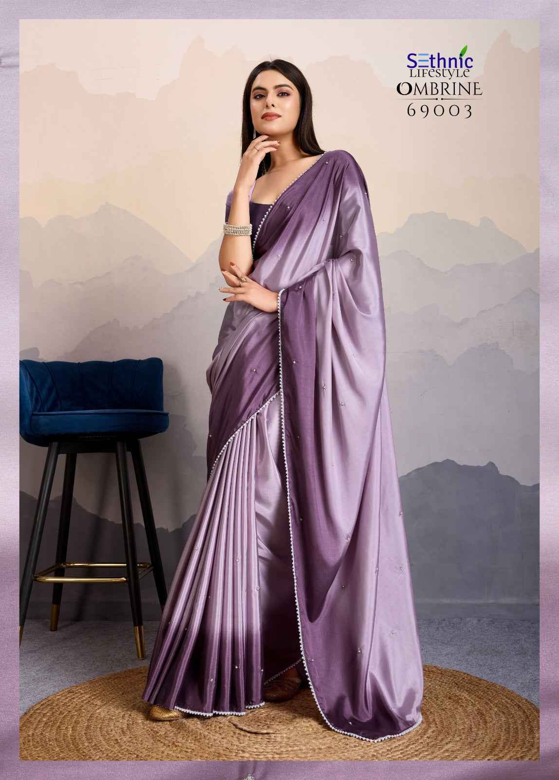 69003 Ombrine Sethnic Crepe Satin Sarees