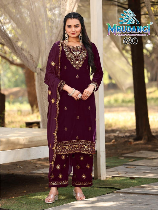 690 Verona Mrudangi Pure Velvet Readymade Velvet Suits