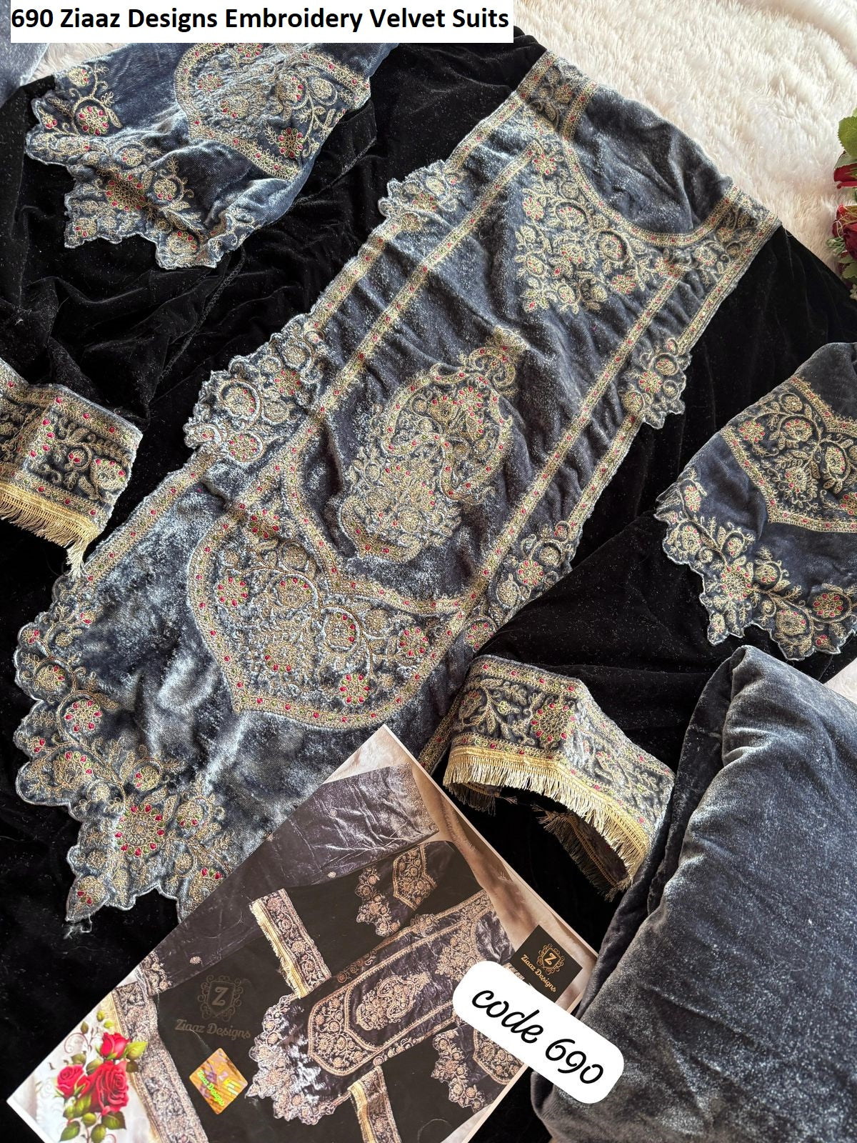 690 Ziaaz Designs Embroidery Velvet Suits