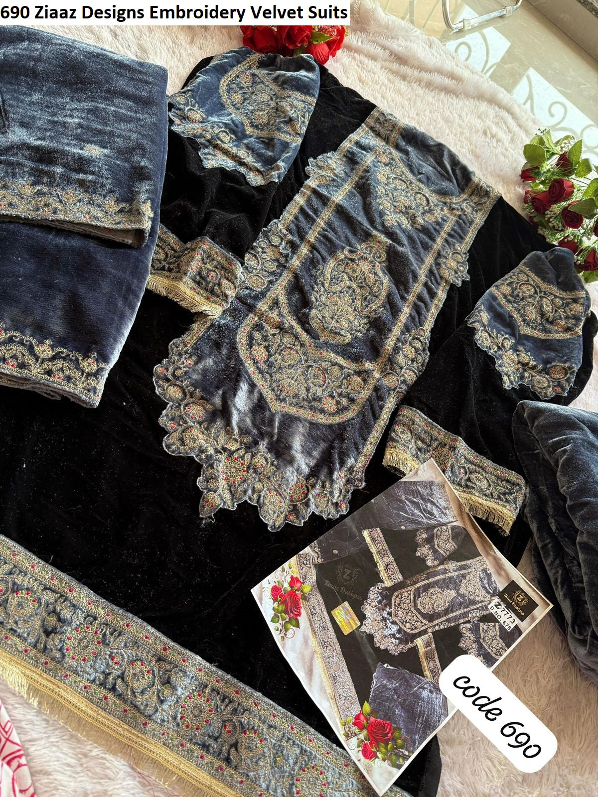 690 Ziaaz Designs Embroidery Velvet Suits