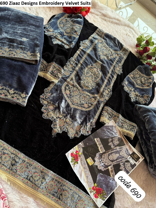 690 Ziaaz Designs Embroidery Velvet Suits