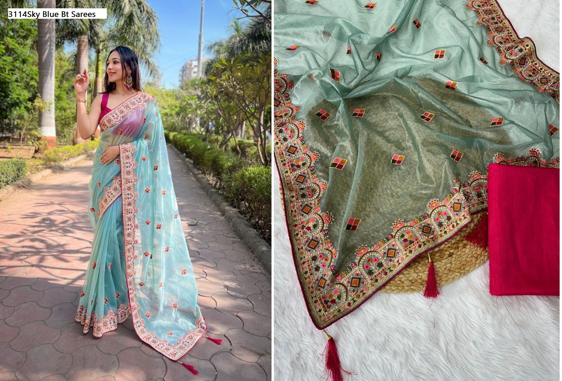 3114Sky Blue Bt Sarees