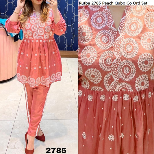 Rutba 2785 Peach Qubo Co Ord Set