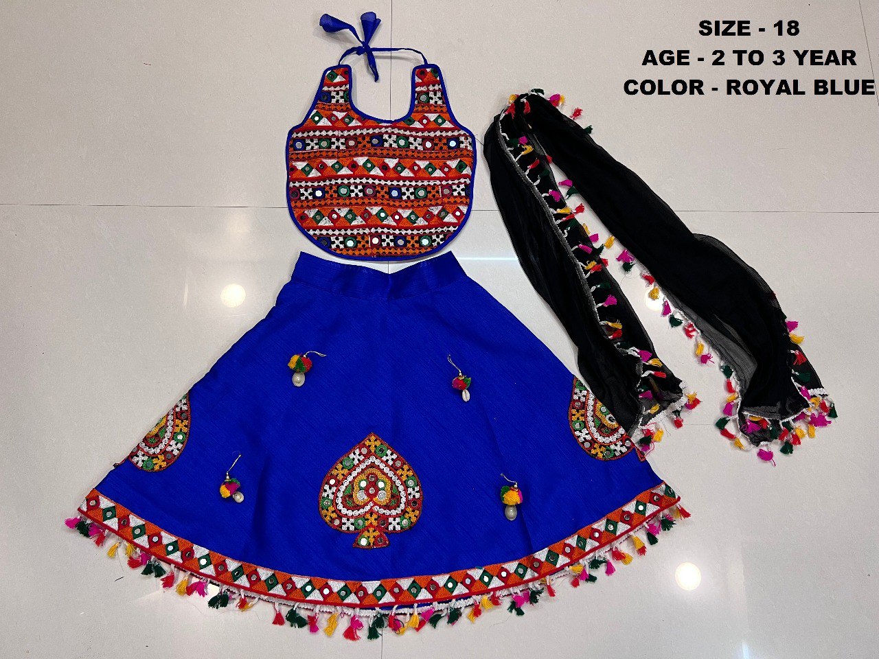 Kacchi Work1007 Royal Blue Navratri Garba Girls Chaniya Choli