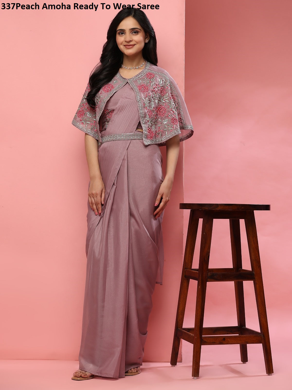 337 Peach Amoha Ready To Wear Saree