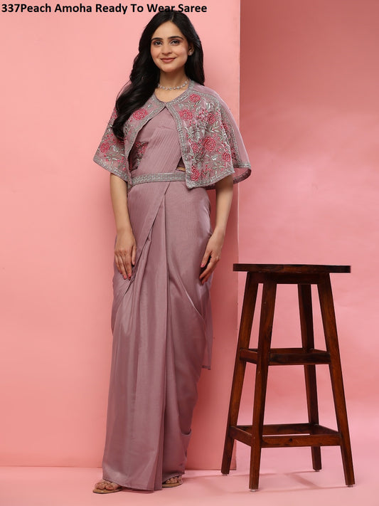 337 Peach Amoha Ready To Wear Saree
