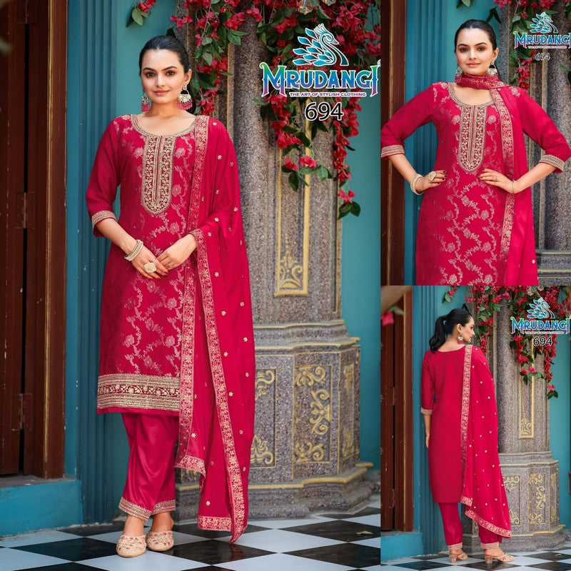 694 Vartika Mrudangi Viscose Jacquard Readymade Suits