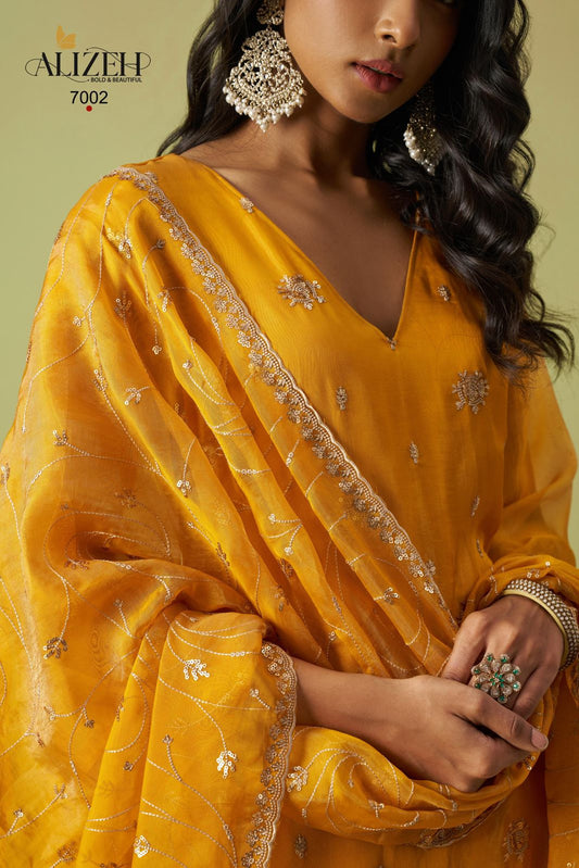 7002 Gulaabo Alizeh Shimmer Unstitched Suits