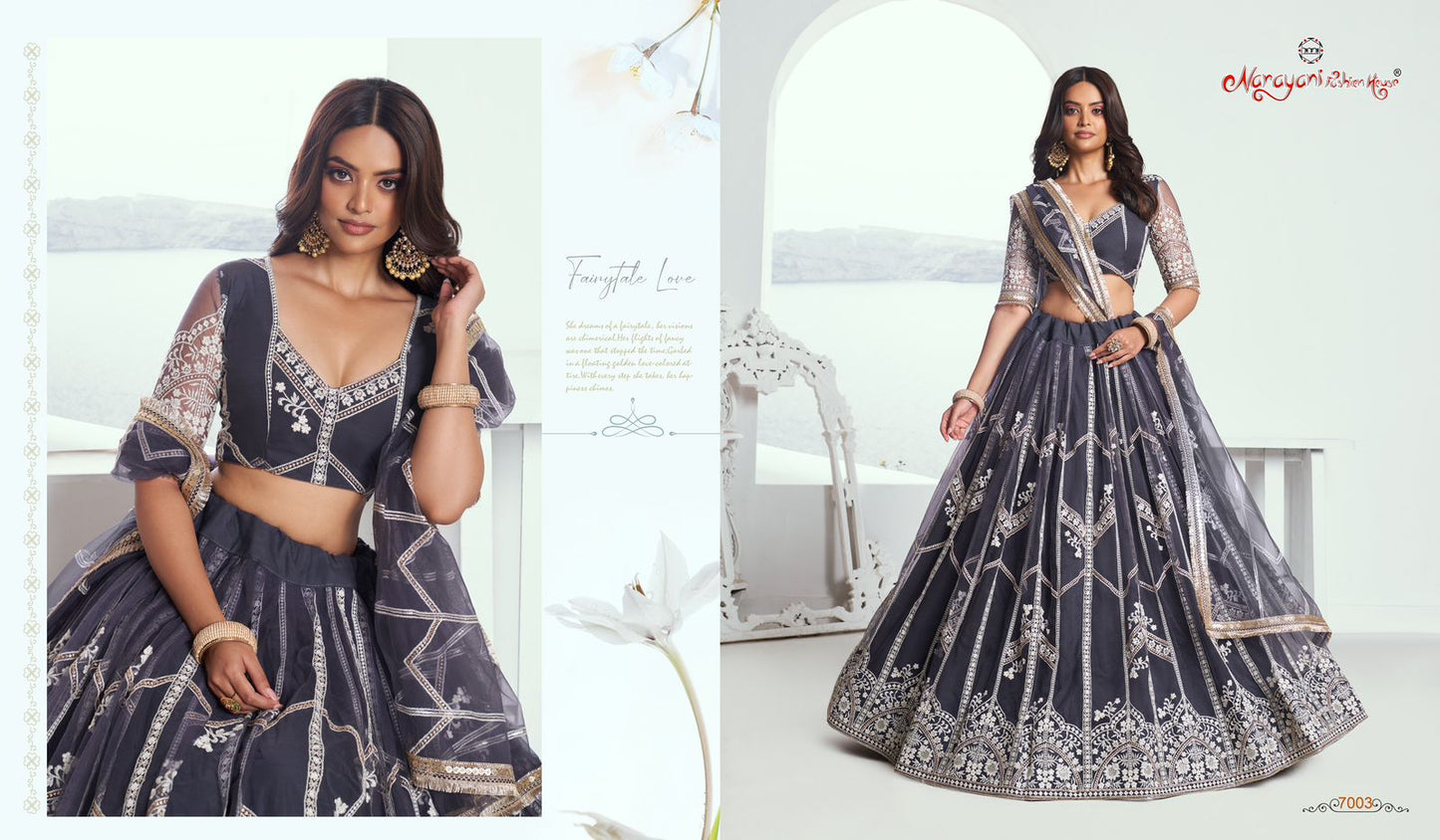 7003 Chandrakala Vol 1 Narayani Fashion House Butterfly Net Lehenga Choli