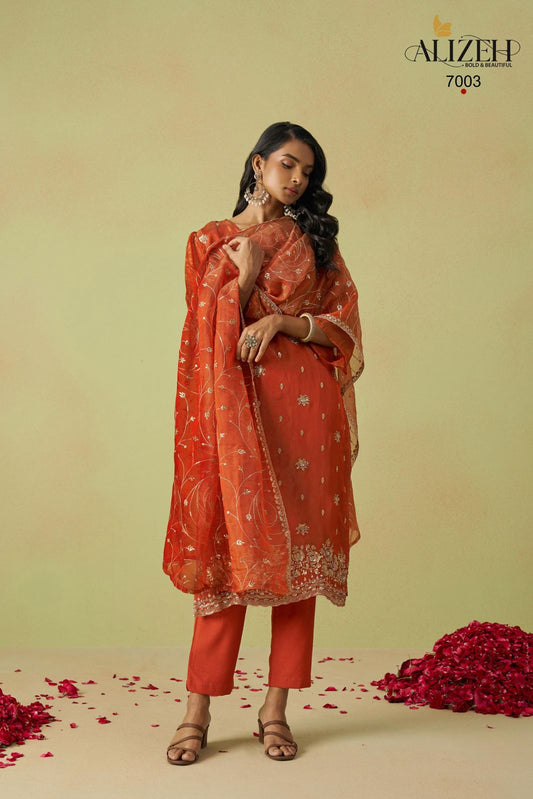 7003 Gulaabo Alizeh Shimmer Unstitched Suits