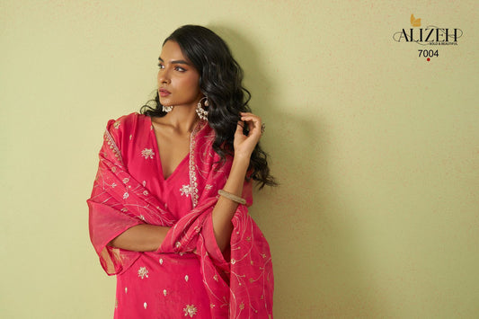 7004 Gulaabo Alizeh Shimmer Unstitched Suits
