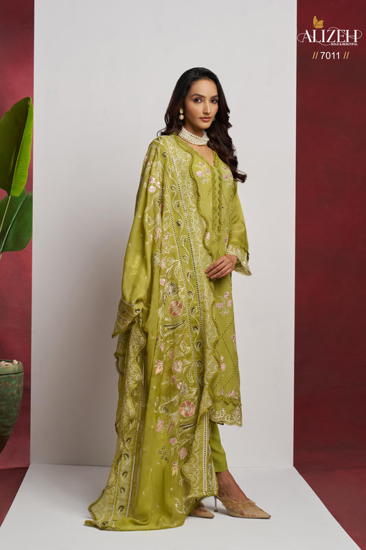 7011 Saadgi Alizeh Embroidery Unstitched Suits
