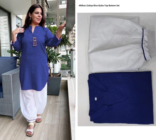Afdhan Zubiya Blue Qubo Top Bottom Set