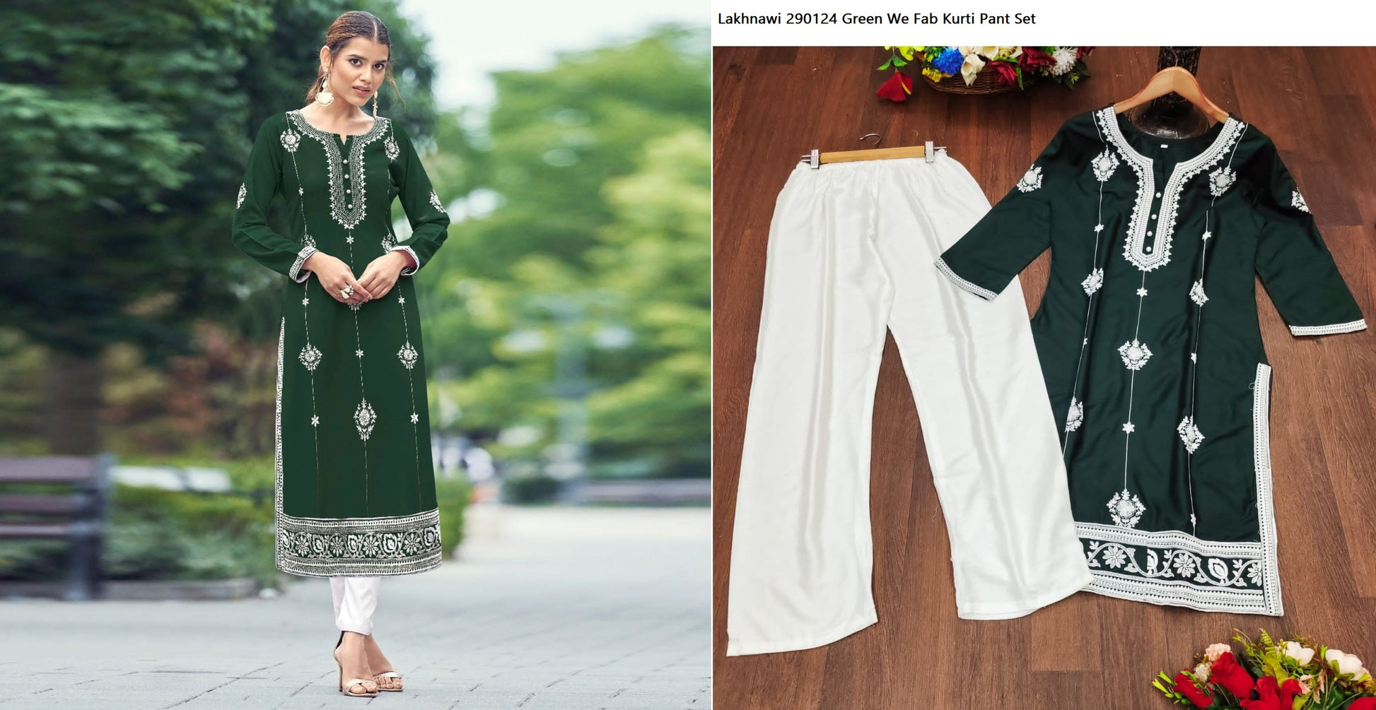 Lakhnawi 290124 Green We Fab Kurti Pant Set