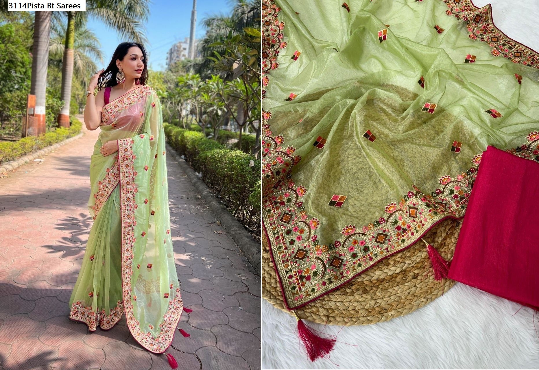 3114Pista Bt Sarees