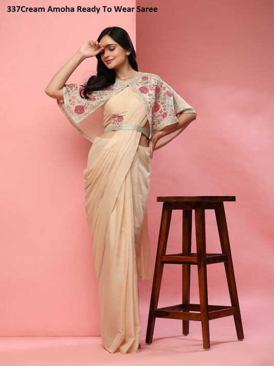 337 Cream Amoha Ready To Wear Saree