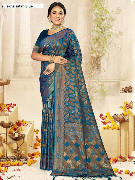 Sulekha Satan Blue Bunawat Sarees