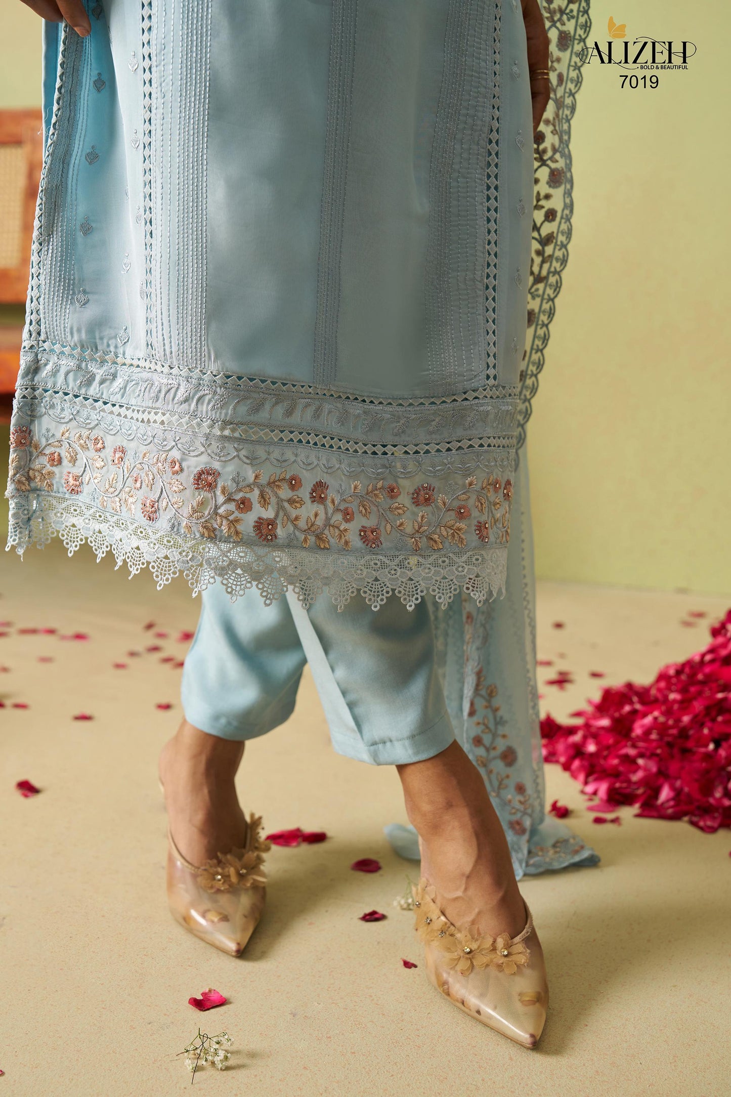 7019 Saadgi Vol 2 Alizeh Pure Organza Unstitched Suits