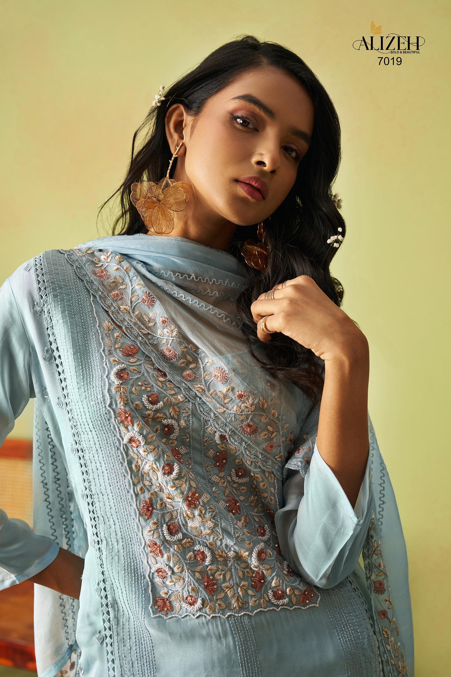 7019 Saadgi Vol 2 Alizeh Pure Organza Unstitched Suits