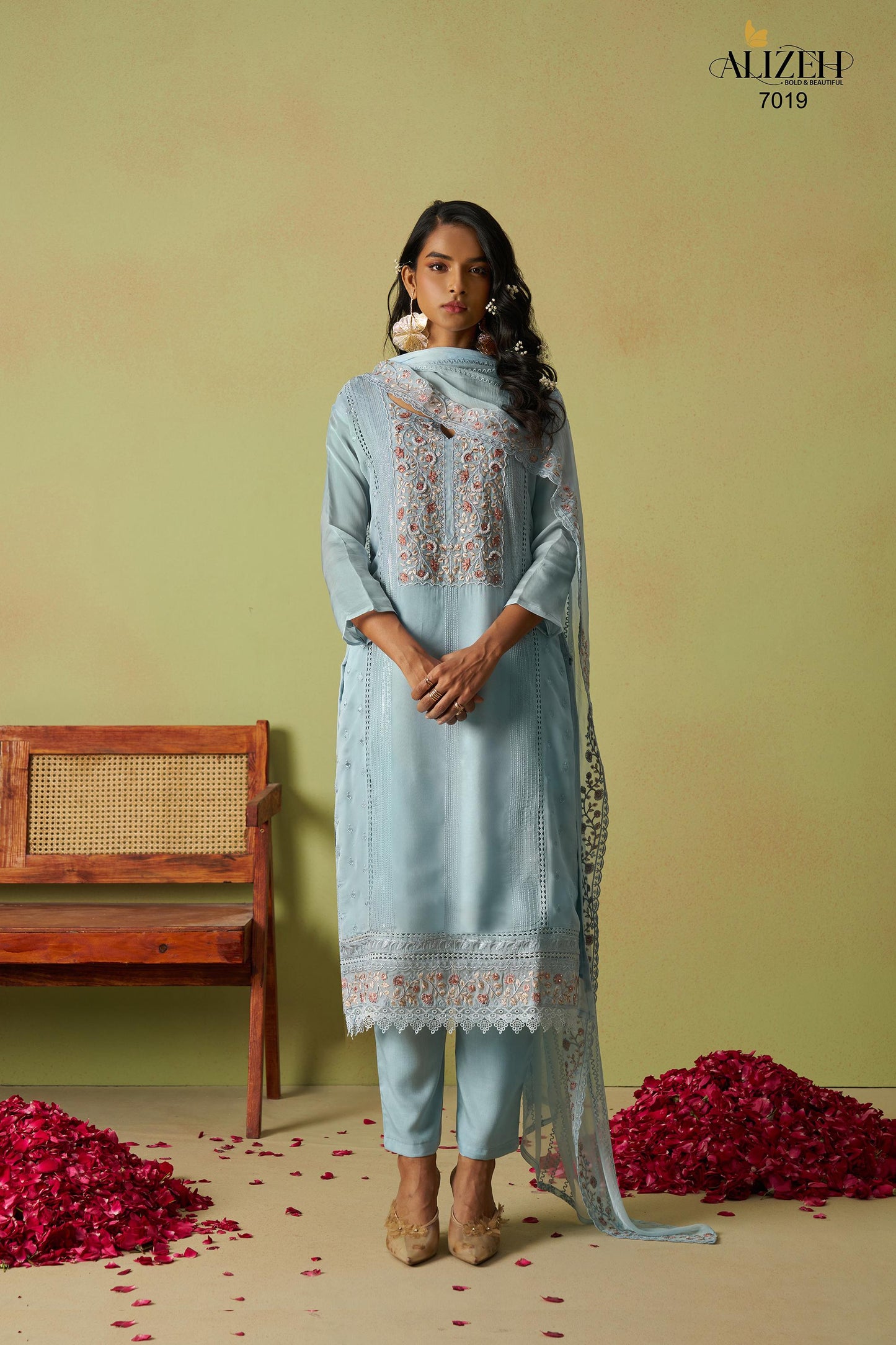 7019 Saadgi Vol 2 Alizeh Pure Organza Unstitched Suits