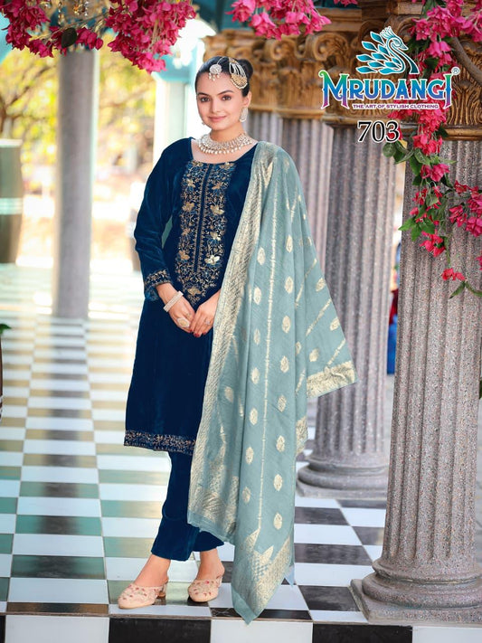 703 Pulkari Mrudangi Sequence Readymade Velvet Suits