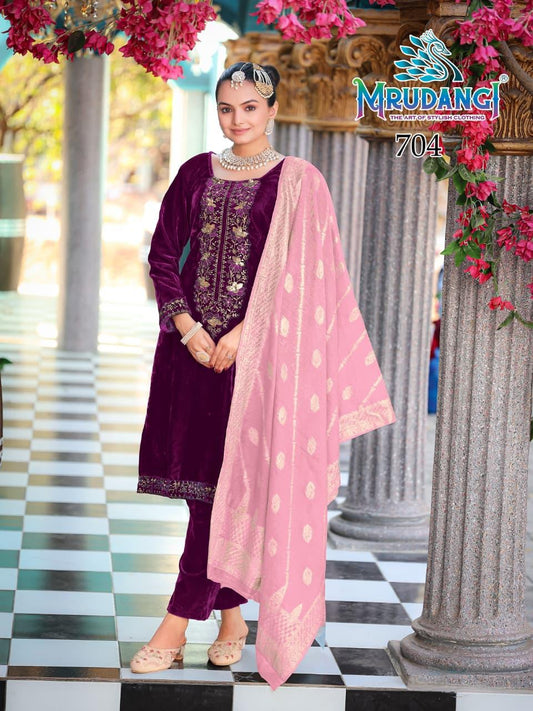 704 Pulkari Mrudangi Sequence Readymade Velvet Suits