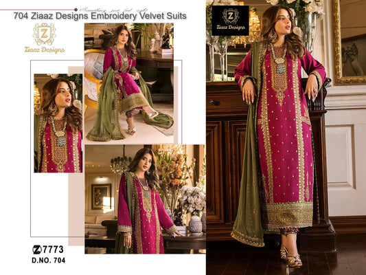 704 Ziaaz Designs Embroidery Velvet Suits