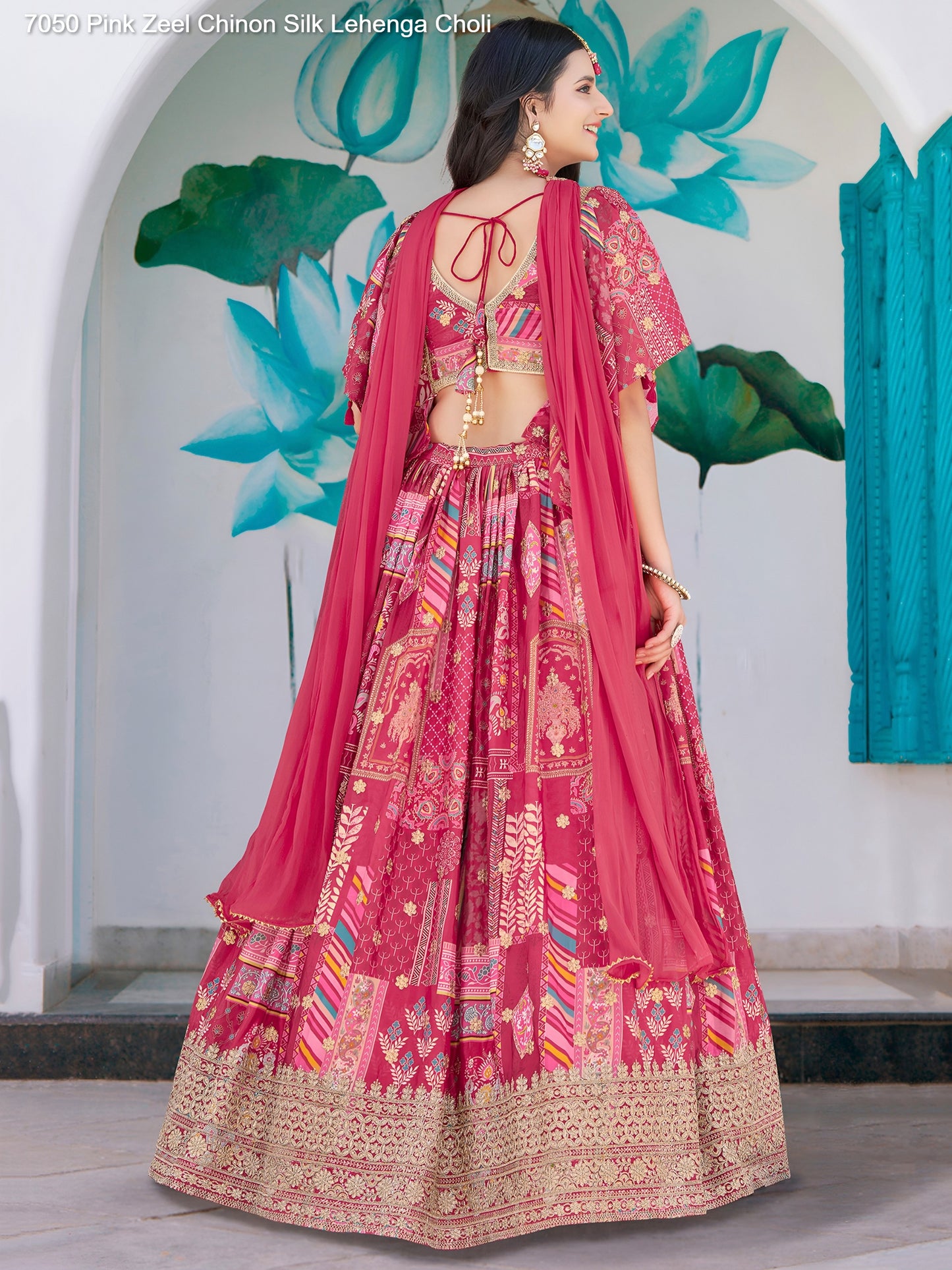 7050 Pink Zeel Chinon Silk Lehenga Choli