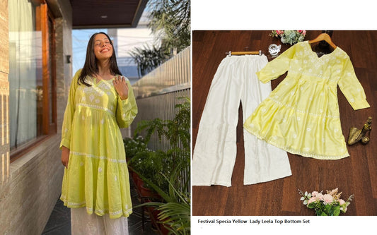 Festival Specia Yellow Lady Leela Top Bottom Set