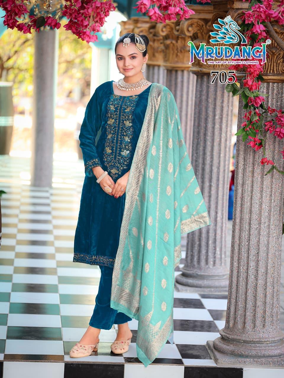 705 Pulkari Mrudangi Sequence Readymade Velvet Suits