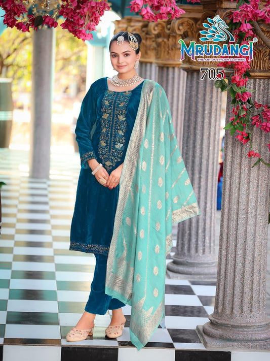 705 Pulkari Mrudangi Sequence Readymade Velvet Suits
